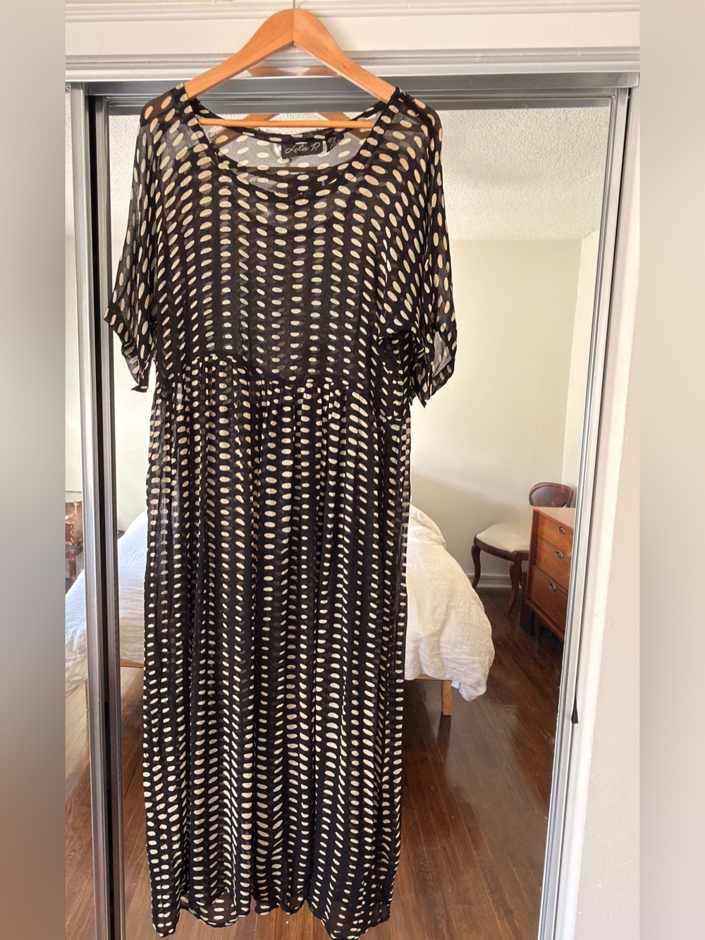 Oversized Sheer Black & Cream Polka Dot Long Dress